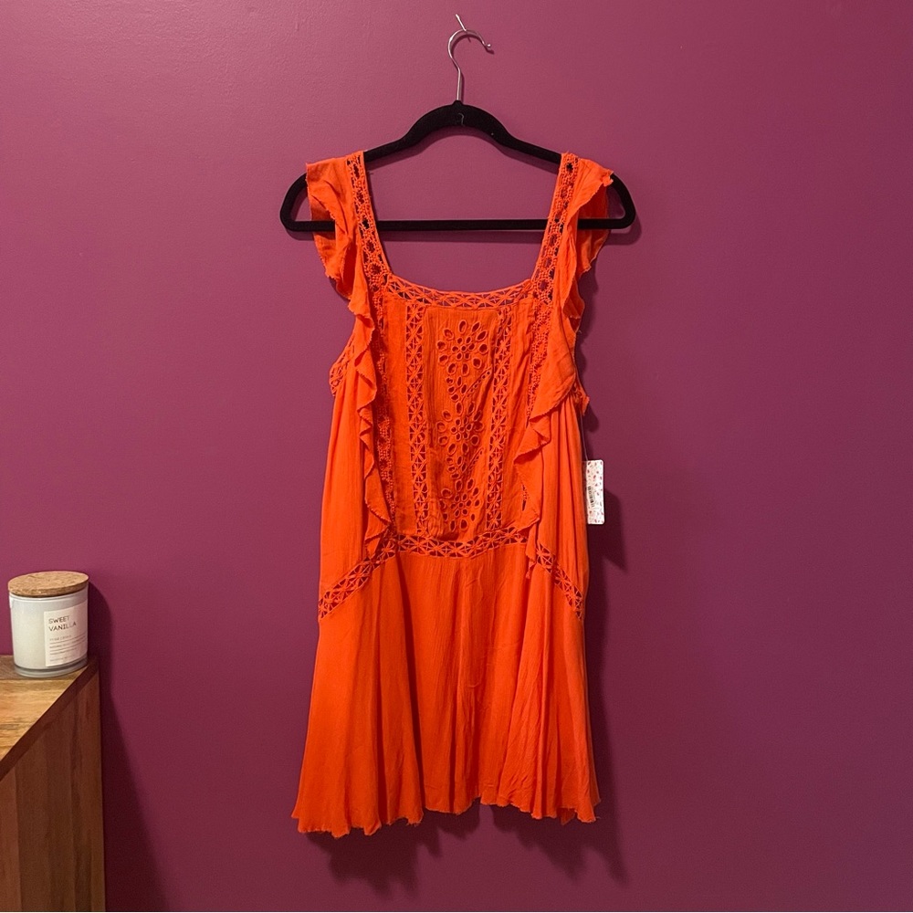 NEW Free People coral crochet priscilla
mini dress